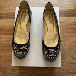 Jimmy Choo Black Flats with Gold Studs